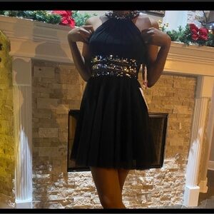 Black Halter Dress with Sequin Detail